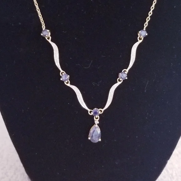 Vintage Genuine Sapphire Necklace And Earring Set With Petite Diamonds. - Picture 2 of 7